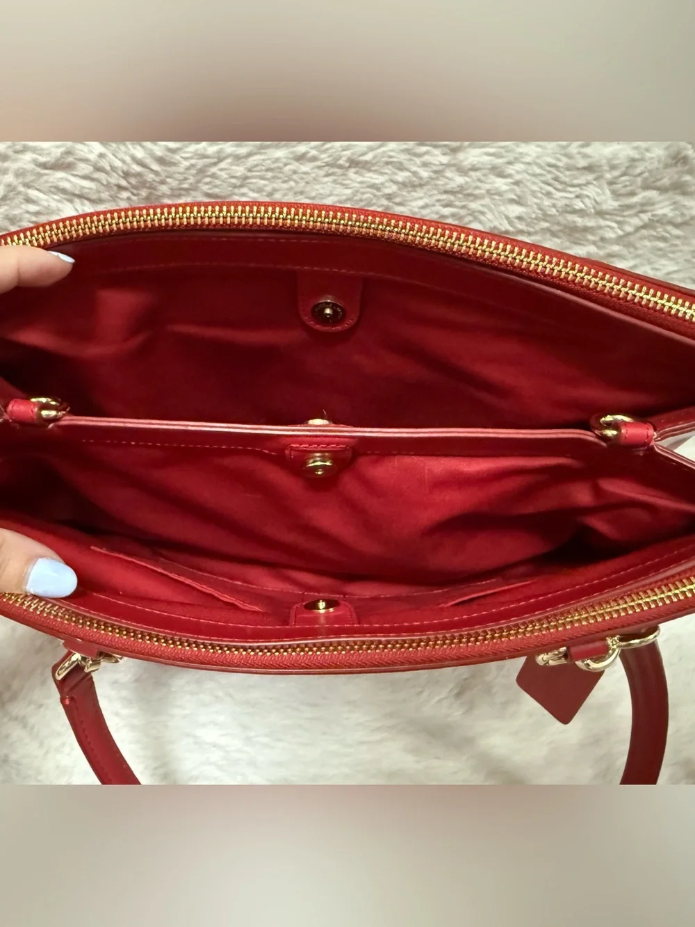 COACH Large Christie Carryall Red Leather Tote with Gold-Tone Hardware